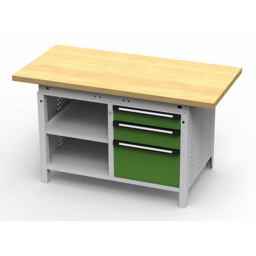 OTTOKIND Werkbank - bündige Arbeitsplatte - 850 x 1.150 x 750 mm (HxBxT) - 3 Schubladen - 2 Ablageböden - lichtgrau