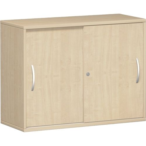 Anstell-Schiebetürenschrank, Holz, 2 Ordnerhöhen, Einlegeboden, Stellfüße, 720 x 1.000 x 425 mm (HxBxT), Frontfarbe Ahorn, Korpusfarbe Ahorn