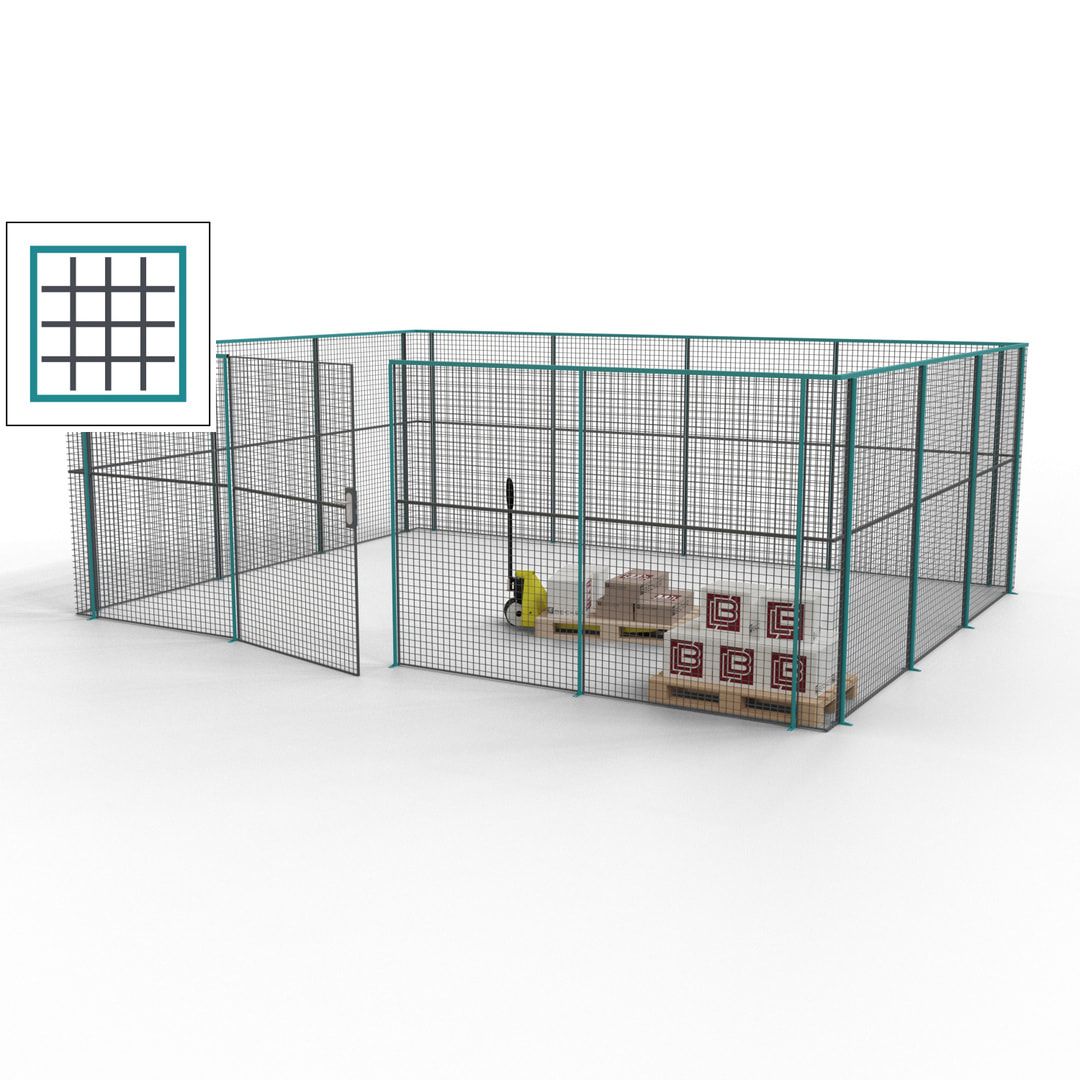 Maschinen Schutzgitter - Hallentrennwand - Sicherheitszaun - Tür - 21 m - 2.200 x 6.400 x 4.900 mm (HxBxT) - enzianblau