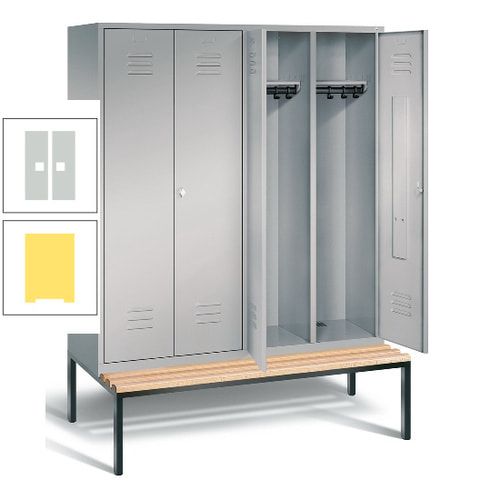 Doppel-Spindschrank, Buche Sitzbank untergebaut, 4 Abteile a 400 mm, Korpus lichtgrau, Tür anthrazitgrau, 2.090 x 1.590 x 815 mm (HxBxT)