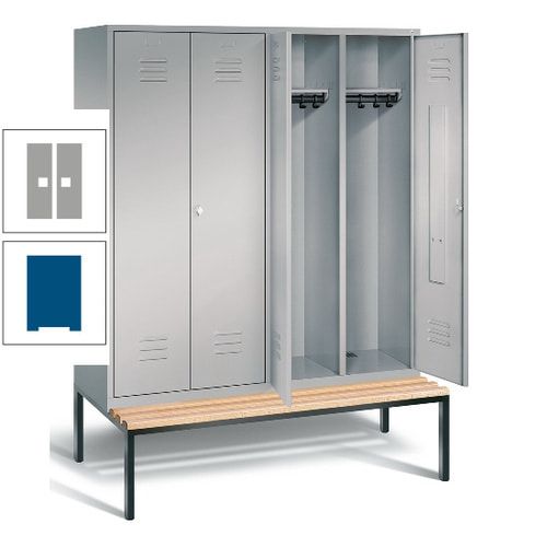 Doppel-Spindschrank, Buche Sitzbank untergebaut, 4 Abteile a 400 mm, Korpus lichtgrau, Tür anthrazitgrau, 2.090 x 1.590 x 815 mm (HxBxT)