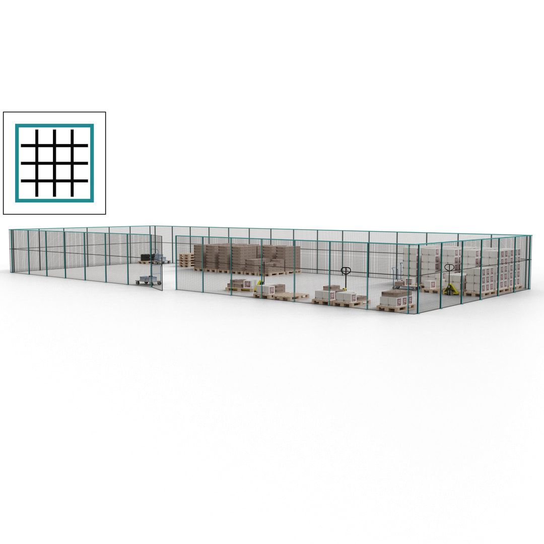 Maschinen Schutzgitter - Hallentrennwand - Sicherheitszaun - Tür - 63 m - 2.200 x 22.900 x 9.400 mm (HxBxT) - enzianblau