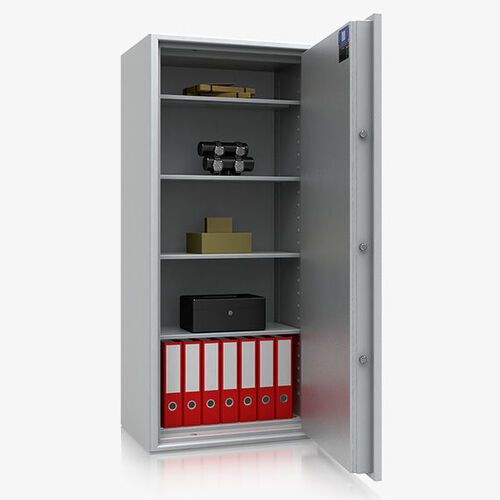 Dokumententresor, Geldschrank, Safe, VdS Klasse 1, 60 Minuten feuerfest, Türen 1-flügelig, 3 Fachböden, 1.137 x 704 x 471 mm (BxT), Farbe lichtgrau