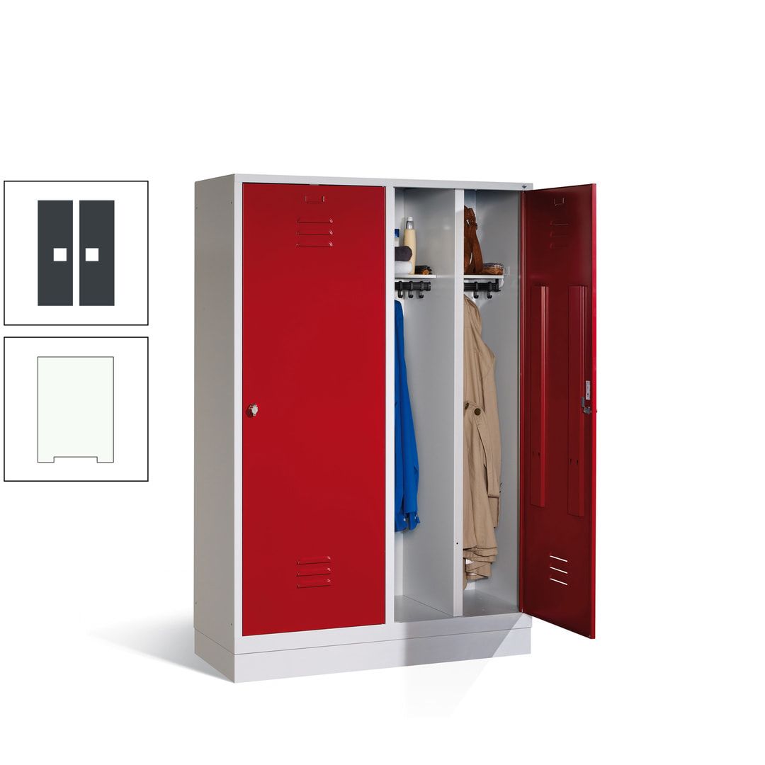 Doppel-Spind mit Großtüren, Garderobenschrank mit Sockel, 4 Abteile a 300 mm, Korpus anthrazitgrau, Tür anthrazitgrau, 1.800 x 1.190 x 500 mm (HxBxT)