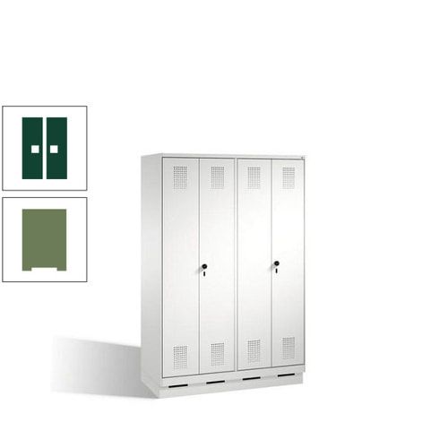 Doppel-Spind, Doppeltüren, Garderobenschrank mit Sockel, 4 Abteile a 300 mm, Korpus anthrazitgrau, Tür anthrazitgrau, 1.800 x 1.200 x 500 mm (HxBxT)