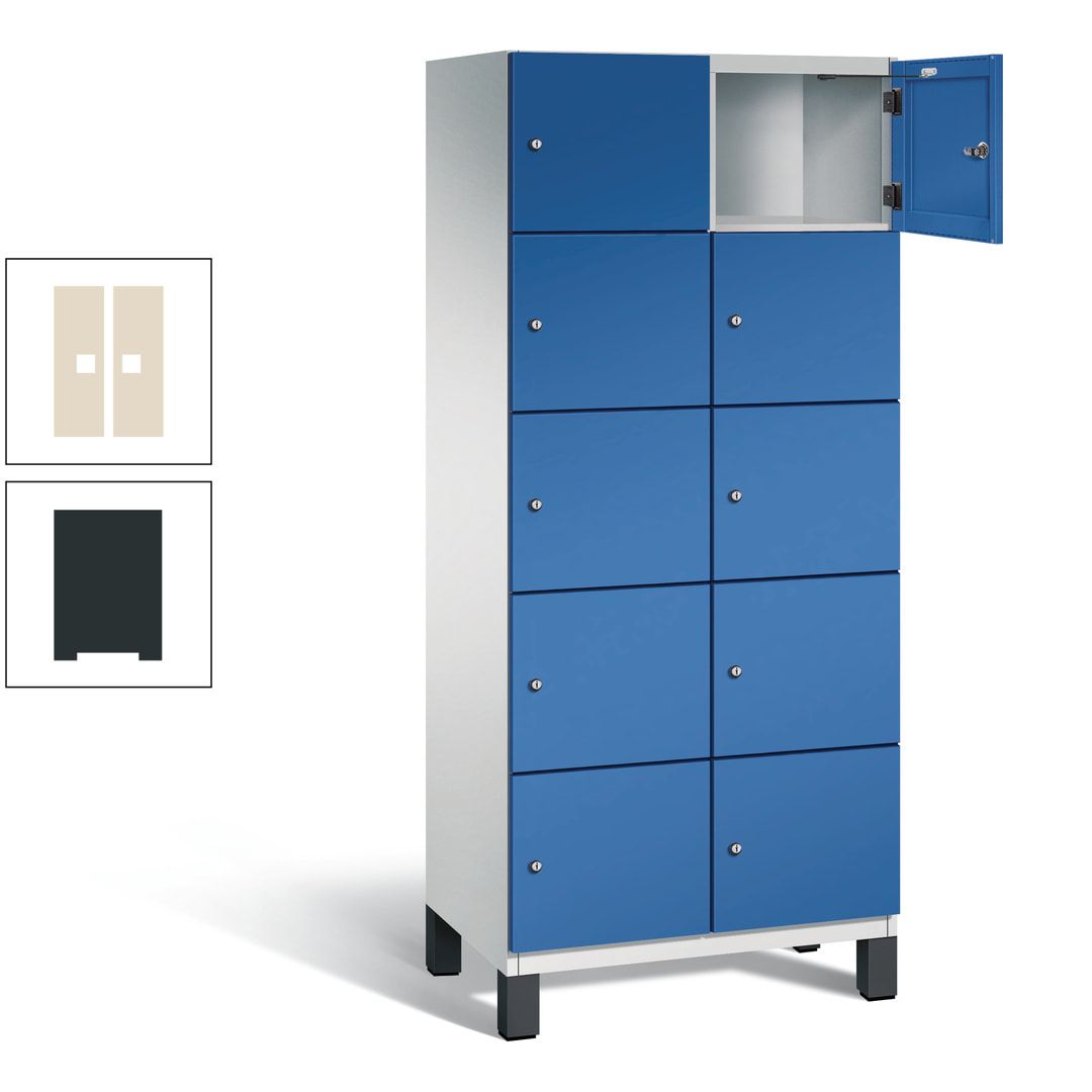 Fächerschrank, Stahlschrank, 10 Fächer, Türöffnungsbegrenzer, Füße, 1.980 x 800 x 525 mm (HxBxT), Korpus anthrazitgrau, Front anthrazitgrau