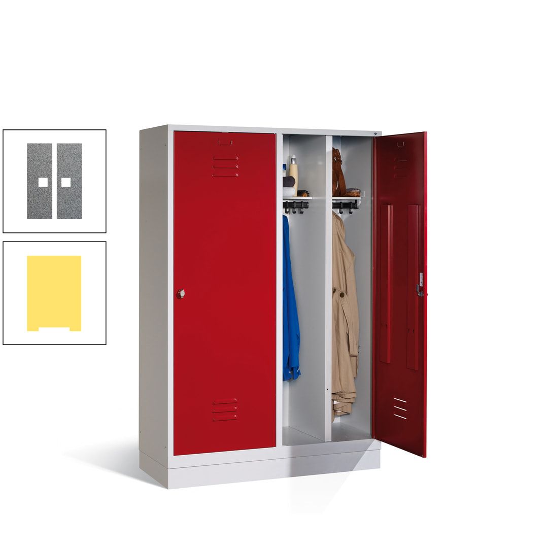Doppel-Spind mit Großtüren, Garderobenschrank mit Sockel, 4 Abteile a 300 mm, Korpus anthrazitgrau, Tür anthrazitgrau, 1.800 x 1.190 x 500 mm (HxBxT)
