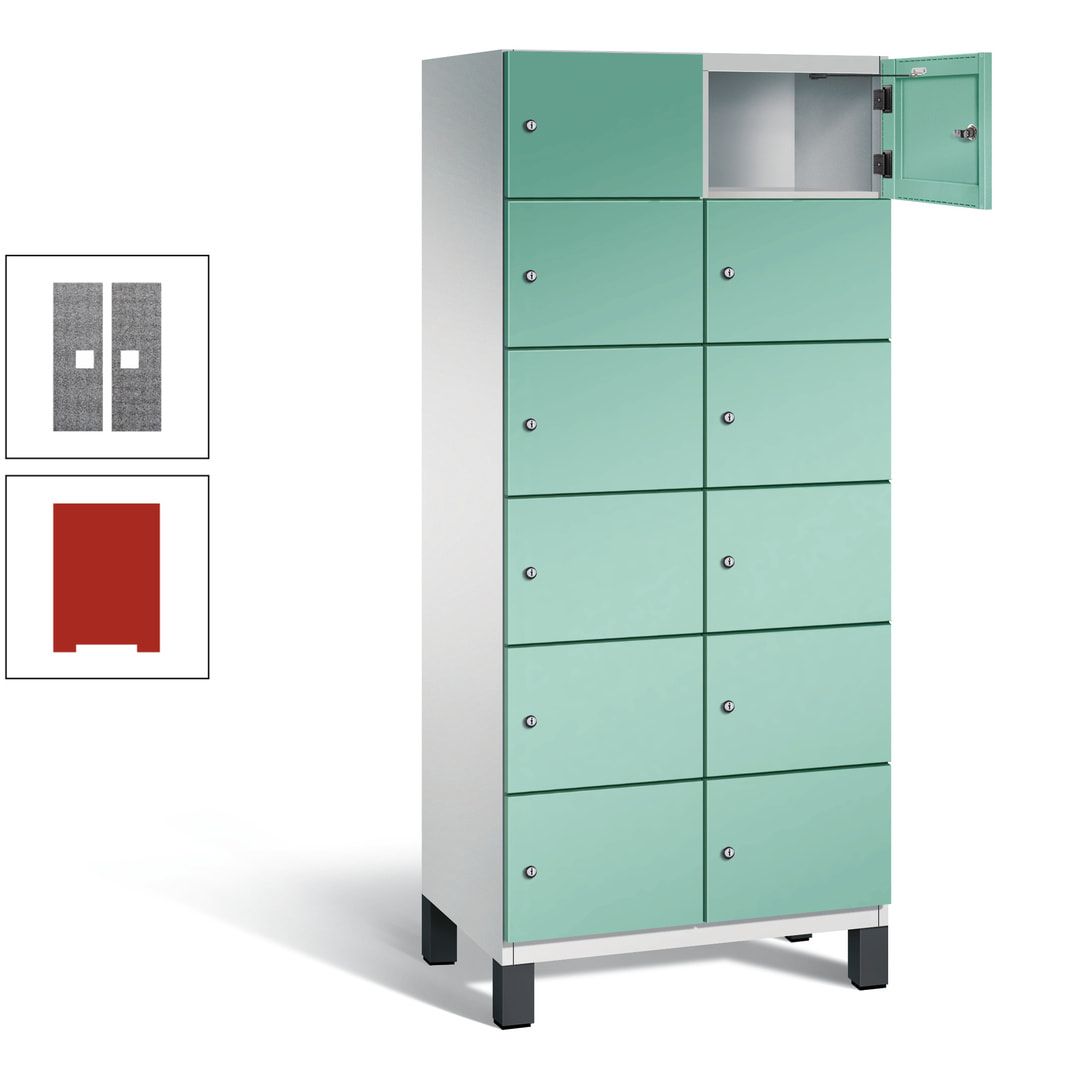 Fächerschrank, Stahlschrank, 12 Fächer, Türöffnungsbegrenzer, Füße, 1.980 x 800 x 525 mm (HxBxT), Korpus anthrazitgrau, Front anthrazitgrau