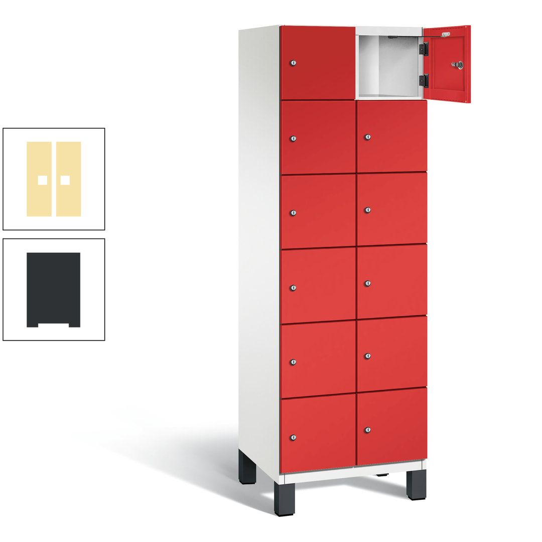 Fächerschrank, Stahlschrank, 12 Fächer, Türöffnungsbegrenzer, Füße, 1.980 x 600 x 525 mm (HxBxT), Korpus anthrazitgrau, Front anthrazitgrau