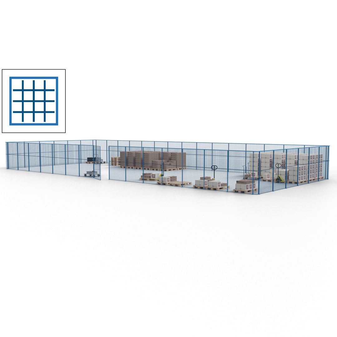 Maschinen Schutzgitter - Hallentrennwand - Sicherheitszaun - Tür - 63 m - 2.200 x 22.900 x 9.400 mm (HxBxT) - enzianblau