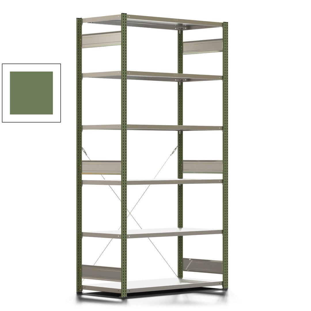 Fachbodenregal mit Tiefenriegel - 150 kg - 2.500 x 1.285 x 600 mm (HxBxT) - Anbauregal - Rahmen enzianblau - Böden verzinkt, Steckregal BERT