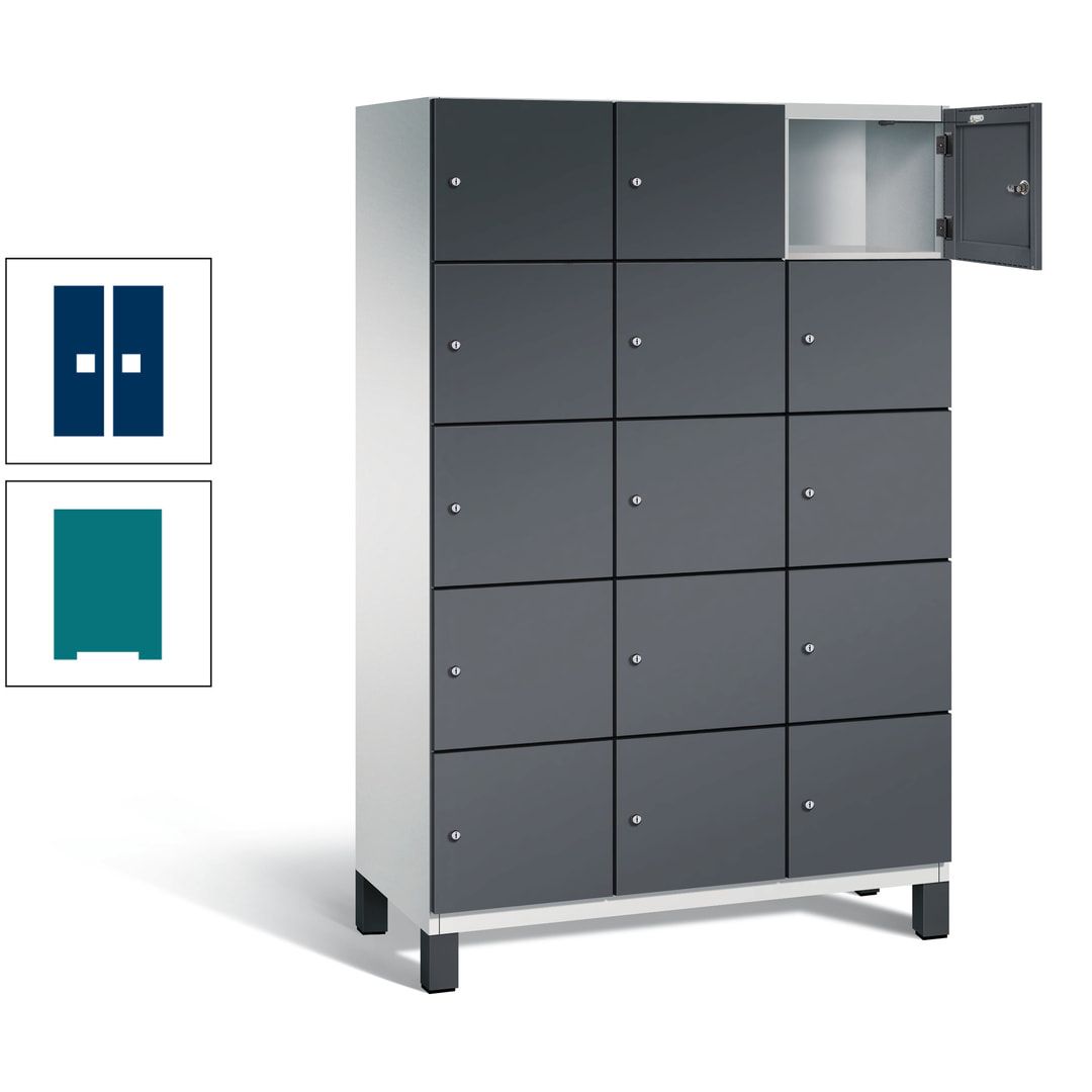 Fächerschrank, Stahlschrank, 15 Fächer, Türöffnungsbegrenzer, Füße, 1.980 x 1.200 x 525 mm (HxBxT), Korpus anthrazitgrau, Front anthrazitgrau