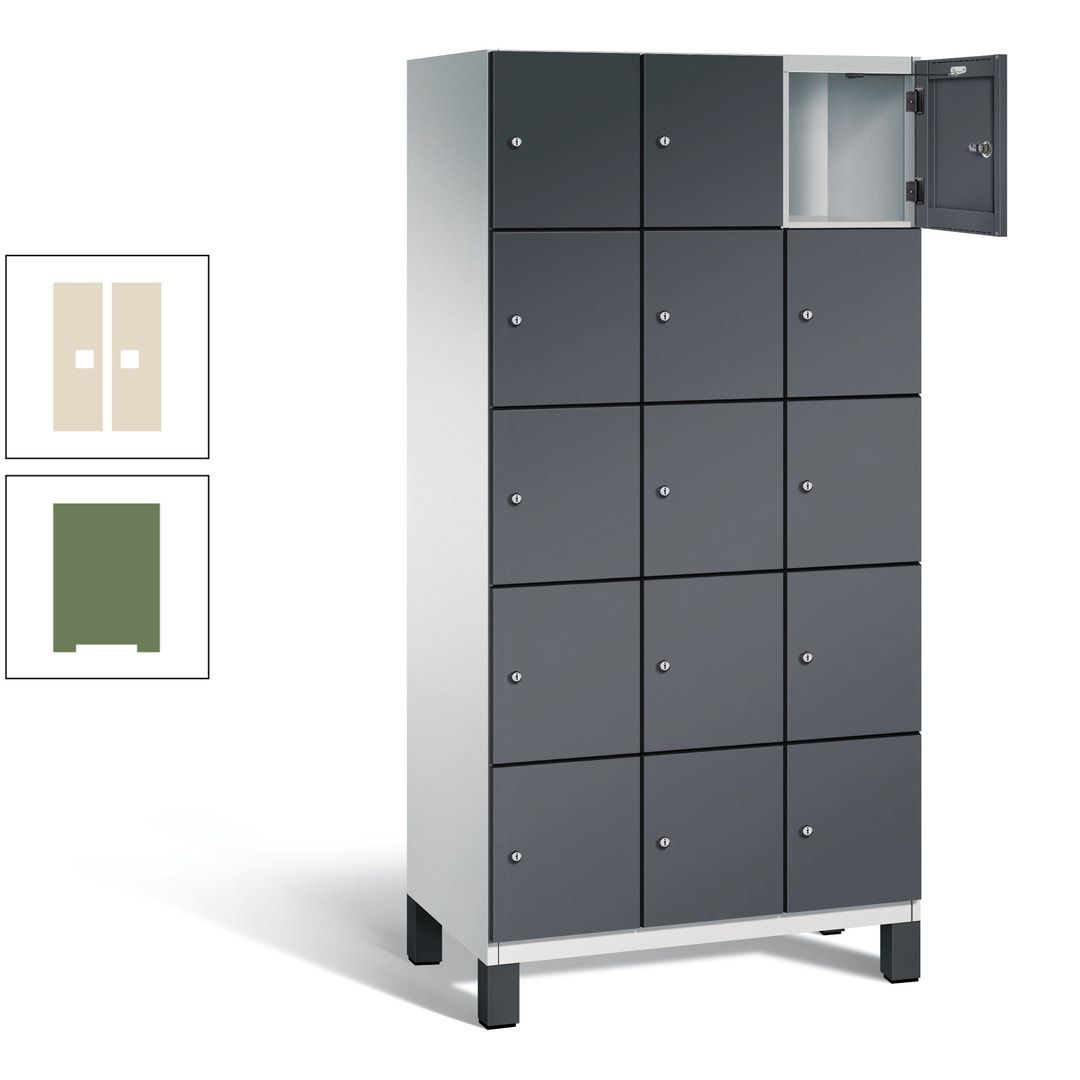 Fächerschrank, Stahlschrank, 15 Fächer, Türöffnungsbegrenzer, Füße, 1.980 x 900 x 525 mm (HxBxT), Korpus anthrazitgrau, Front anthrazitgrau