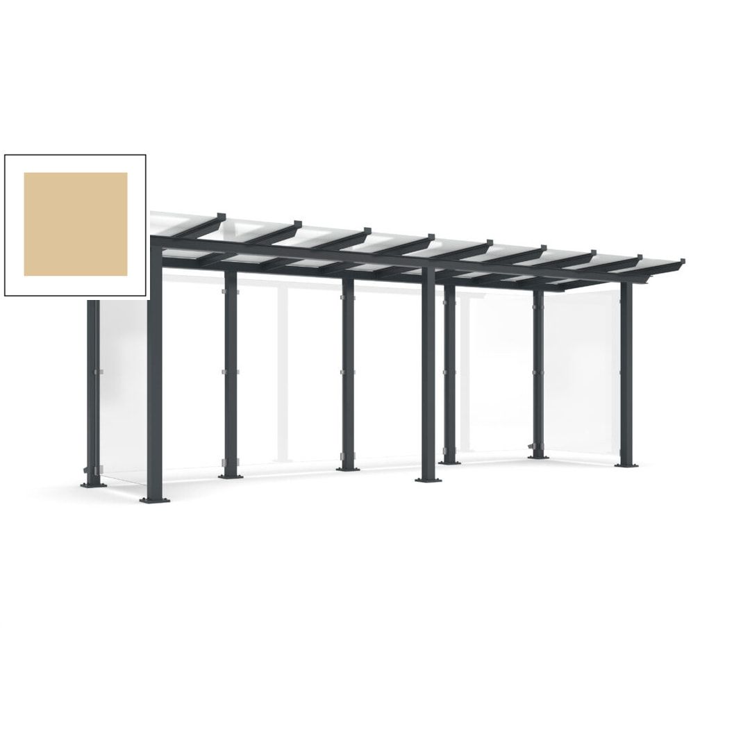 Unterstand mit Pultdach und Sicherheitsglas - feuerverzinkt und farbbeschichtet - 2.435 x 6.850 x 2.090 (HxBxT) - Farbe Achatgrau