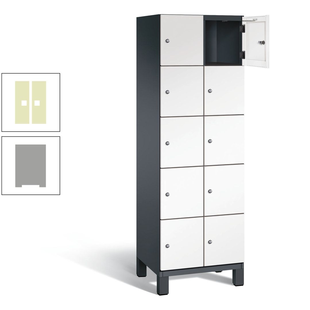Fächerschrank, Stahlschrank, 10 Fächer, Türöffnungsbegrenzer, Füße, 1.980 x 600 x 525 mm (HxBxT), Korpus anthrazitgrau, Front anthrazitgrau