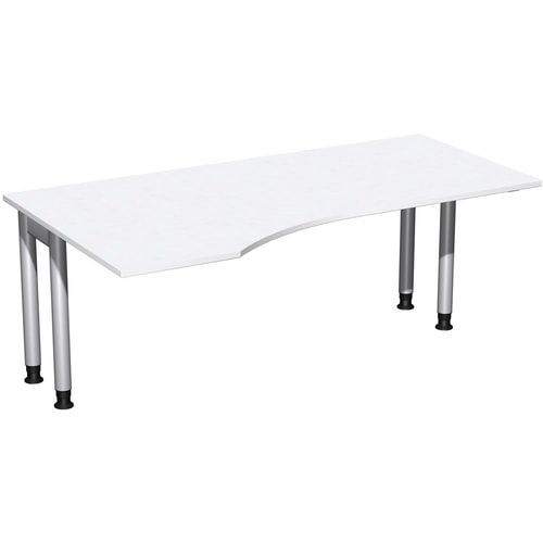 Eckschreibtisch, Ecke links, Füße einseitig verkürzt, 4-Fuß Pro, höhenverstellbar, 680-800 x 1.600 x 1.000 mm (HxBxT), Dekor Ahorn