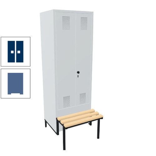 Doppel-Spind, Garderobenschrank, Buche Sitzbank integriert, 2 Abteile a 400 mm, Korpus anthrazitgrau, Tür anthrazitgrau, 1.850 x 800 x 815 mm (HxBxT)