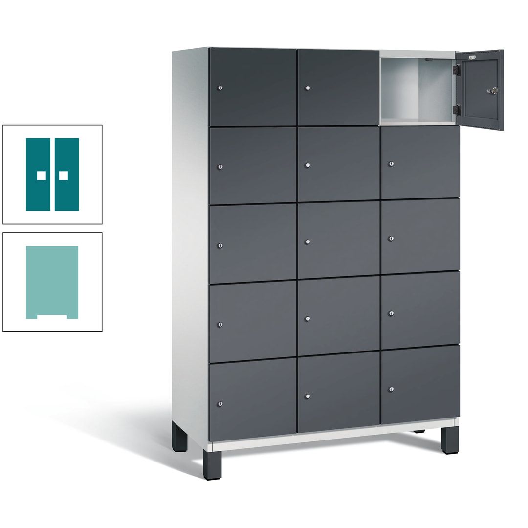 Fächerschrank, Stahlschrank, 15 Fächer, Türöffnungsbegrenzer, Füße, 1.980 x 1.200 x 525 mm (HxBxT), Korpus anthrazitgrau, Front anthrazitgrau