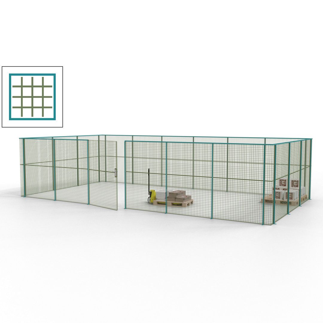 Maschinen Schutzgitter - Hallentrennwand - Sicherheitszaun - Tür - 27 m - 2.200 x 9.400 x 4.900 mm (HxBxT) - enzianblau