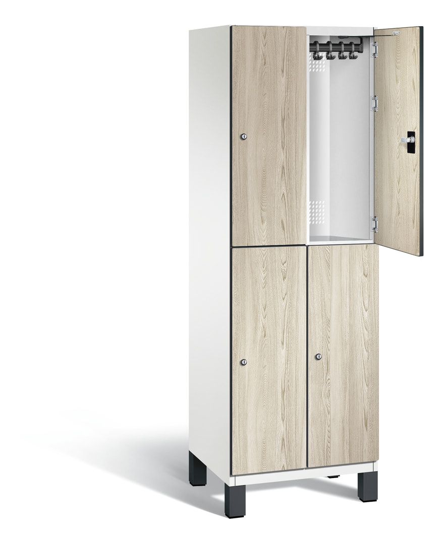 Fächerschrank, Garderobenschrank, mit Füßen, 2 Abteile, 1.980 x 600 x 525 mm (HxBxT), Korpus anthrazitgrau, Tür Donau-Ahorn