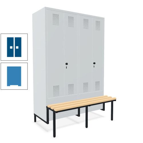 Doppel-Spind, Garderobenschrank, Buche Sitzbank integriert, 4 Abteile 300 mm, Korpus anthrazitgrau, Tür anthrazitgrau, 1.850 x 1.200 x 815 mm (HxBxT)