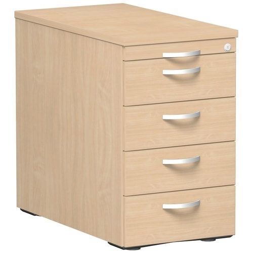 Standcontainer, 4 Schubladen, Ordnungsfach, Zentralverschluss, 720 x 438 x 800 mm (HxBxT), Front Ahorn, Oberboden Ahorn, Korpus Ahorn