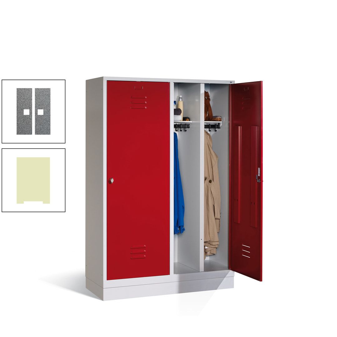 Doppel-Spind mit Großtüren, Garderobenschrank mit Sockel, 4 Abteile a 300 mm, Korpus anthrazitgrau, Tür anthrazitgrau, 1.800 x 1.190 x 500 mm (HxBxT)