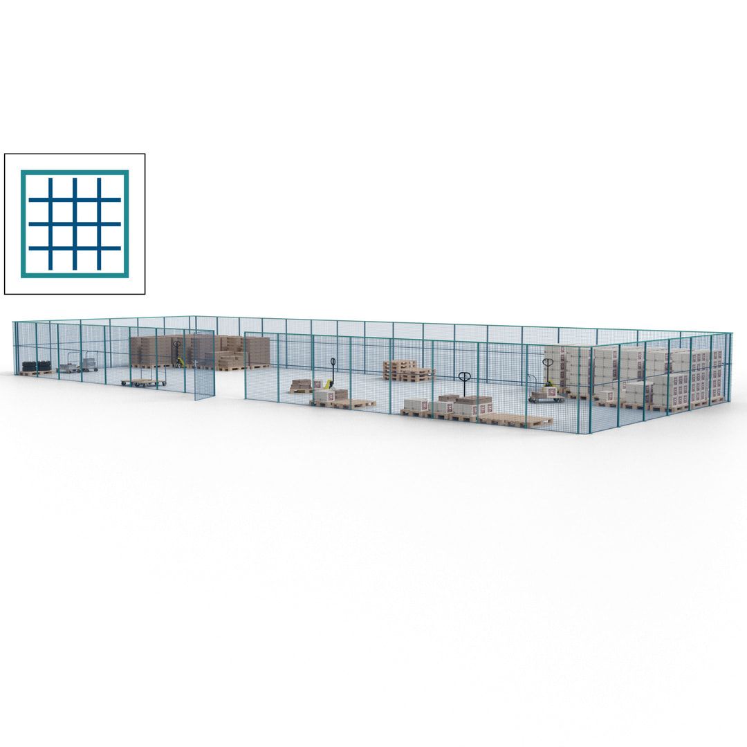 Maschinen Schutzgitter - Hallentrennwand - Sicherheitszaun - Tür - 69 m - 2.200 x 19.900 x 15.400 mm (HxBxT) - enzianblau