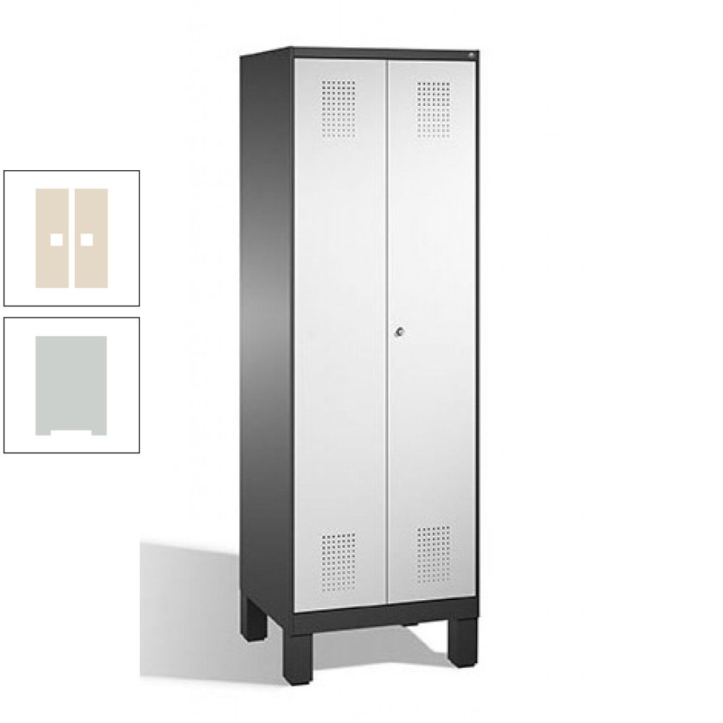 Doppel-Spind, Doppeltüren, Garderobenschrank mit Füßen, 2 Abteile a 300 mm, Korpus anthrazitgrau, Tür anthrazitgrau, 1.850 x 600 x 500 mm (HxBxT)