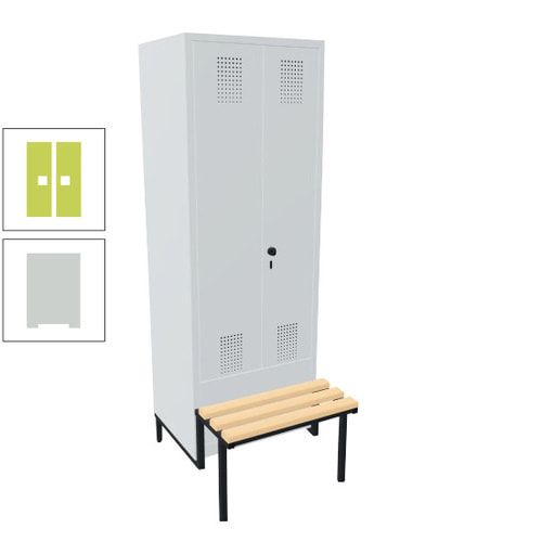 Doppel-Spind, Garderobenschrank, Buche Sitzbank integriert, 2 Abteile a 400 mm, Korpus anthrazitgrau, Tür anthrazitgrau, 1.850 x 800 x 815 mm (HxBxT)