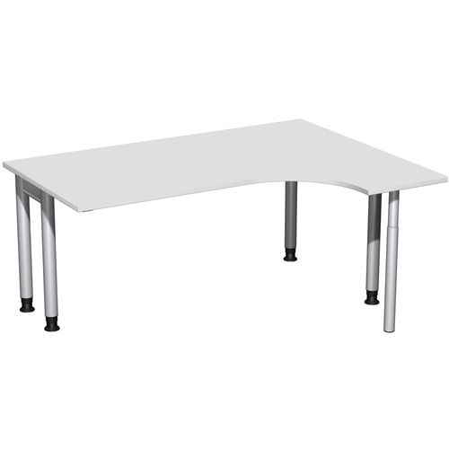 Eckschreibtisch, Ecke rechts, Füße einseitig verkürzt, 4-Fuß Pro, höhenverstellbar, 680-800 x 1.600 x 1.200 mm (HxBxT), Dekor Ahorn