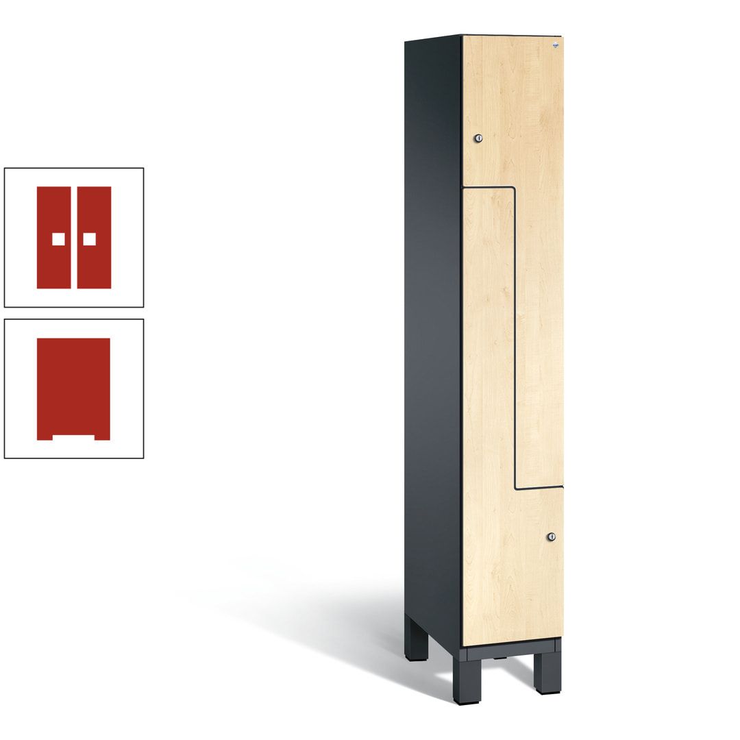 Z-Garderobenspind mit Füßen, 2 Personen, 1.980 x 300 x 525 mm (HxBxT), Korpus anthrazitgrau, Tür anthrazitgrau