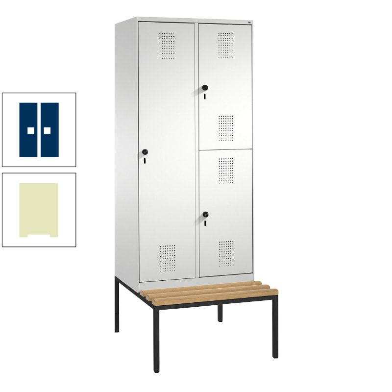 Garderobenschrank, Spind ein- und doppelstöckig Sitzbank, 2 Abteile, 3 Fächer, 2.090 x 800 x 500 mm (HxBxT), Front anthrazitgrau, Korpus anthrazitgrau