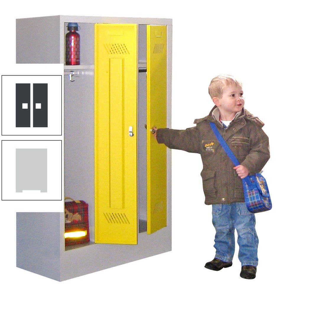 Spindschrank f. Kindergärten - mit Sockel - Höhe 1.300 mm - 2 Abteile a 250 mm - Drehriegel - anthrazitgrau