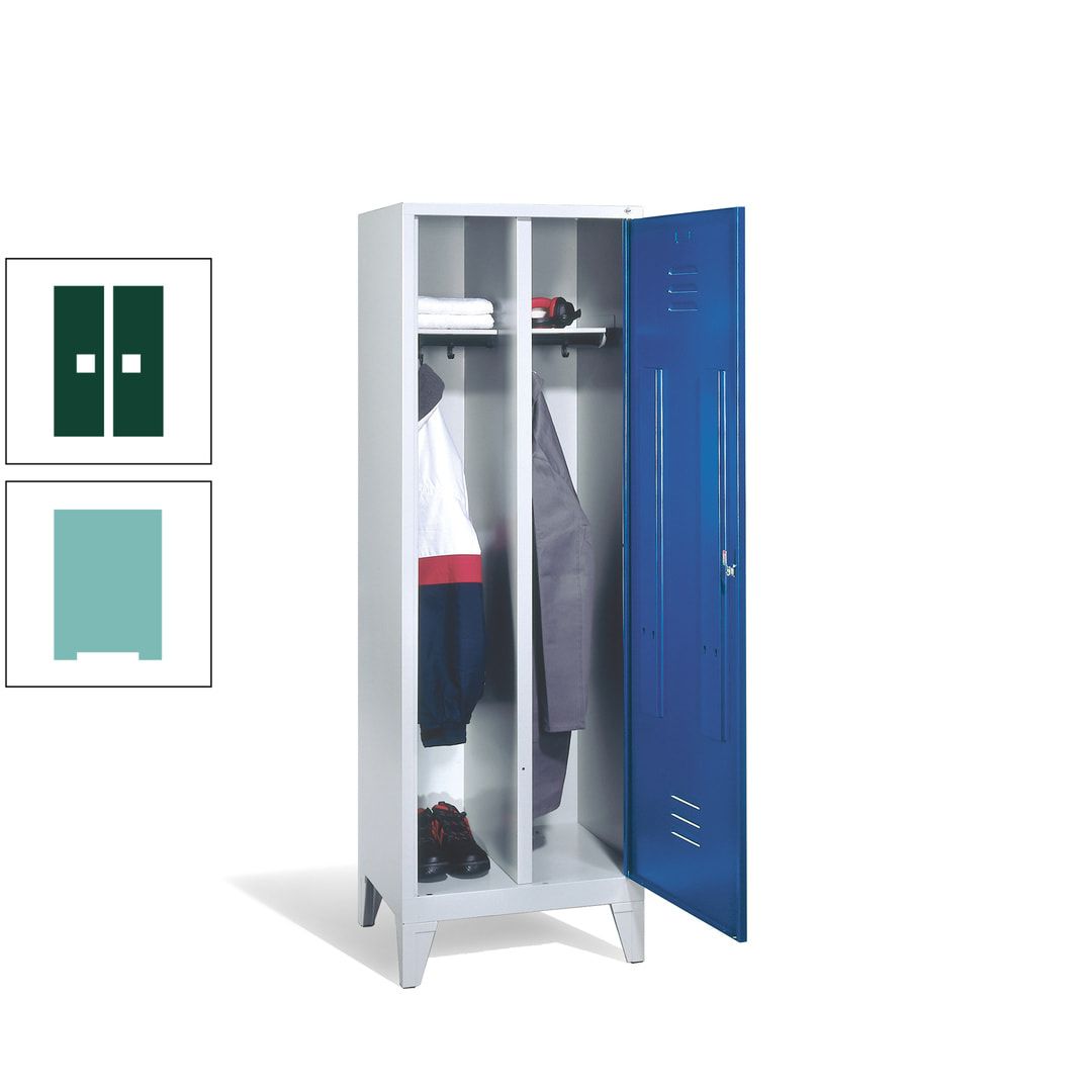 Doppel-Spind mit Großtür, Garderobenschrank mit Füßen, 2 Abteile a 300 mm, Korpus anthrazitgrau, Tür anthrazitgrau, 1.850 x 610 x 500 mm (HxBxT)