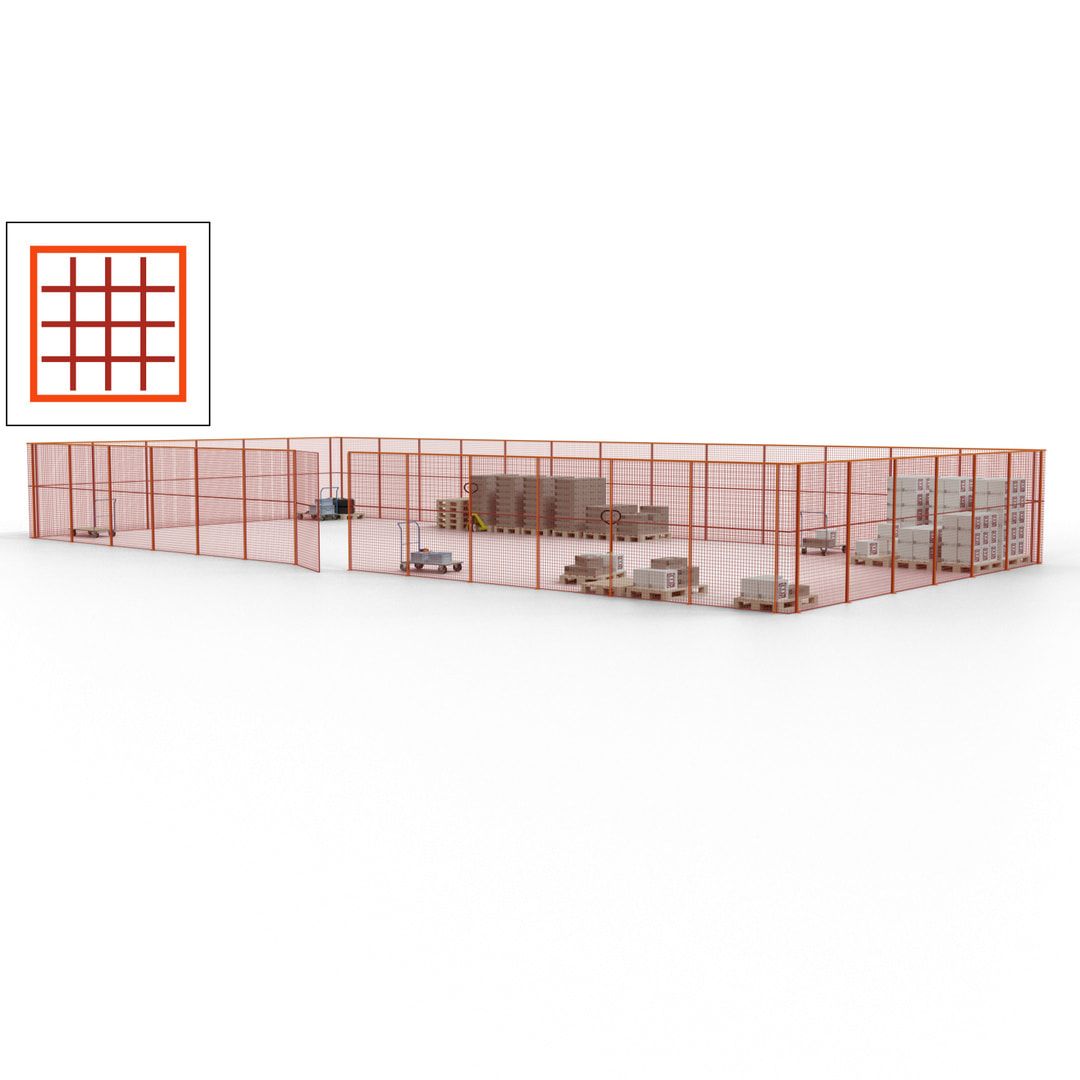Maschinen Schutzgitter - Hallentrennwand - Sicherheitszaun - Tür - 57 m - 2.200 x 19.900 x 9.400 mm (HxBxT) - enzianblau