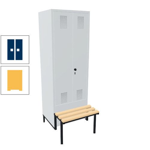 Doppel-Spind, Garderobenschrank, Buche Sitzbank integriert, 2 Abteile a 400 mm, Korpus anthrazitgrau, Tür anthrazitgrau, 1.850 x 800 x 815 mm (HxBxT)