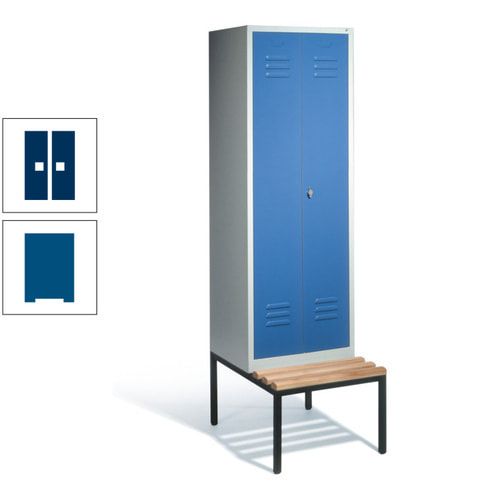 Doppel-Spindschrank, Buche Sitzbank untergebaut, 2 Abteile a 300 mm, Korpus lichtgrau, Tür anthrazitgrau, 2.090 x 610 x 815 mm (HxBxT)