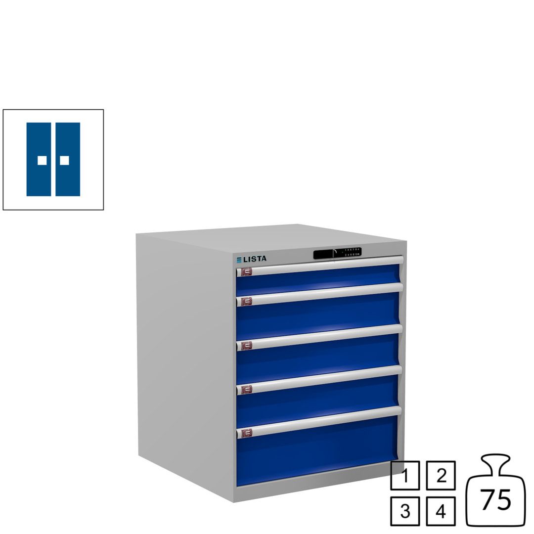 Lista Schubladenschrank - 14.410.010 - 850x717x725 mm (HxBxT) - 5 Schubladen - 75 kg - Key Lock - lichtblau (RAL 5012)