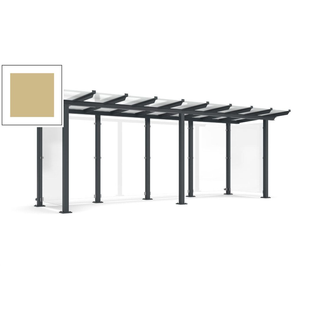 Unterstand mit Pultdach und Sicherheitsglas - feuerverzinkt und farbbeschichtet - 2.435 x 6.850 x 2.090 (HxBxT) - Farbe Achatgrau