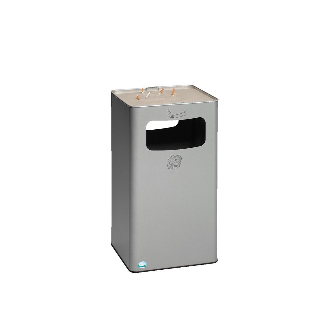 Abfallsammler mit Ascher - viereckig - Volumen 96 l - 755 x 430 x 430 mm (HxBxT) - Antik silber