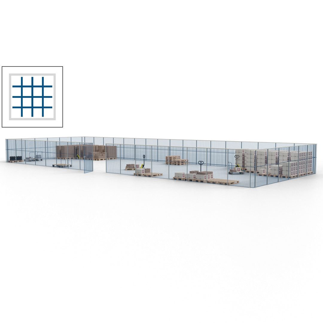 Maschinen Schutzgitter - Hallentrennwand - Sicherheitszaun - Tür - 69 m - 2.200 x 19.900 x 15.400 mm (HxBxT) - enzianblau