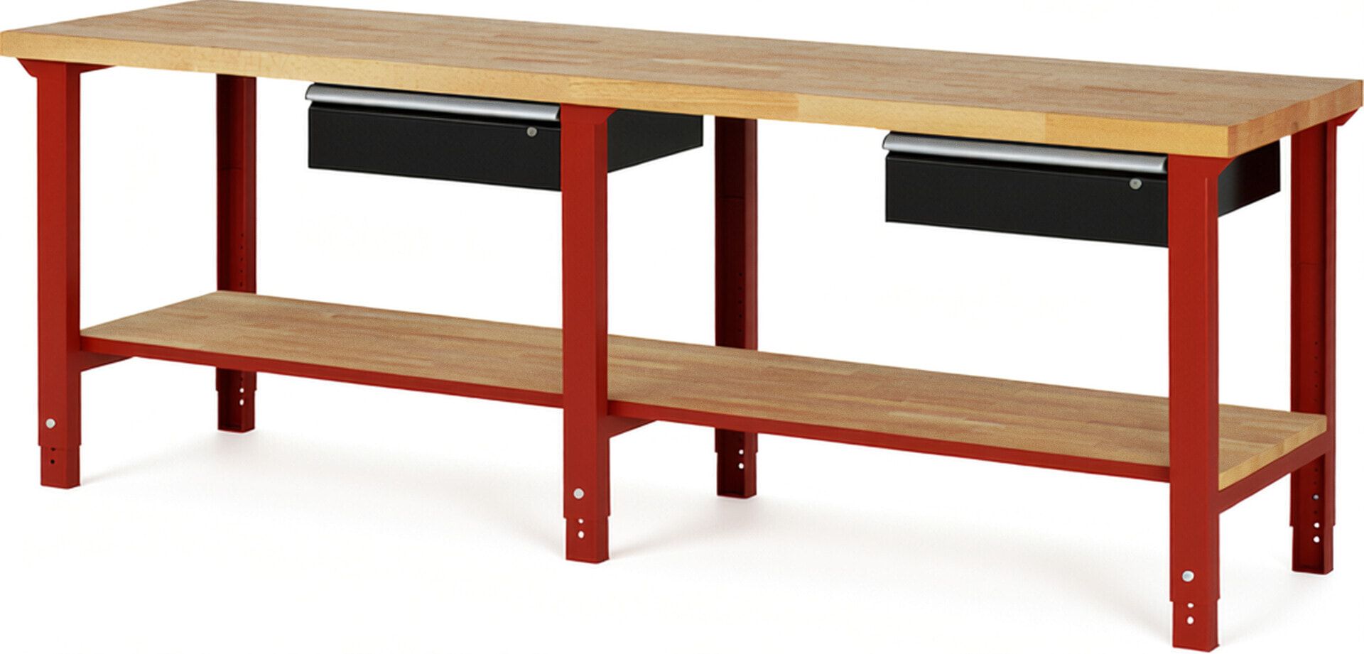 Werkbank mit Ablage - 2 Schubladen - 150:2 - höhenverstellbar 790 - 1.140 mm - 2.500 x 700 mm (BxT) - 750 kg - Buche - Anthrazitgrau