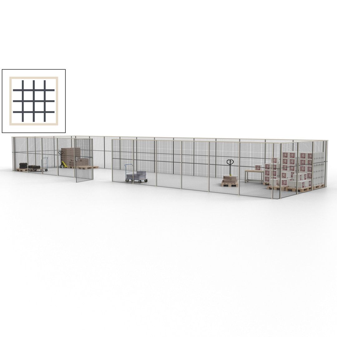 Maschinen Schutzgitter - Hallentrennwand - Sicherheitszaun - Tür - 45 m - 2.200 x 18.400 x 4.900 mm (HxBxT) - enzianblau