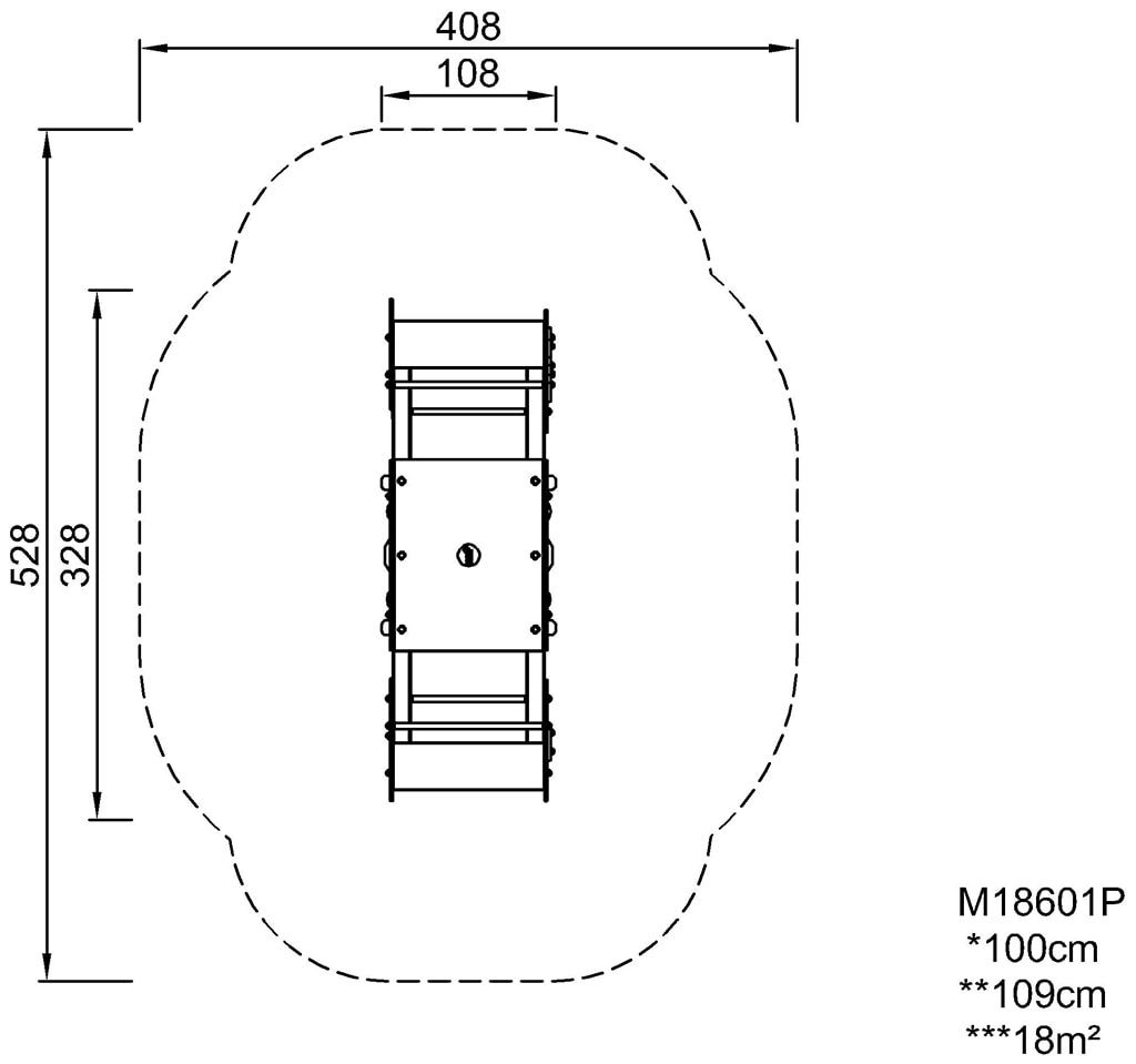 Sechser-Wippe, EcoCore(TM), Hochdrucklaminat, korrosionsbeständig, Rückenstütze, Fußstütze, ab 3 Jahre, 10 Nutzer, 1.090 x 3.280 x 1.080 mm (HxBxT)