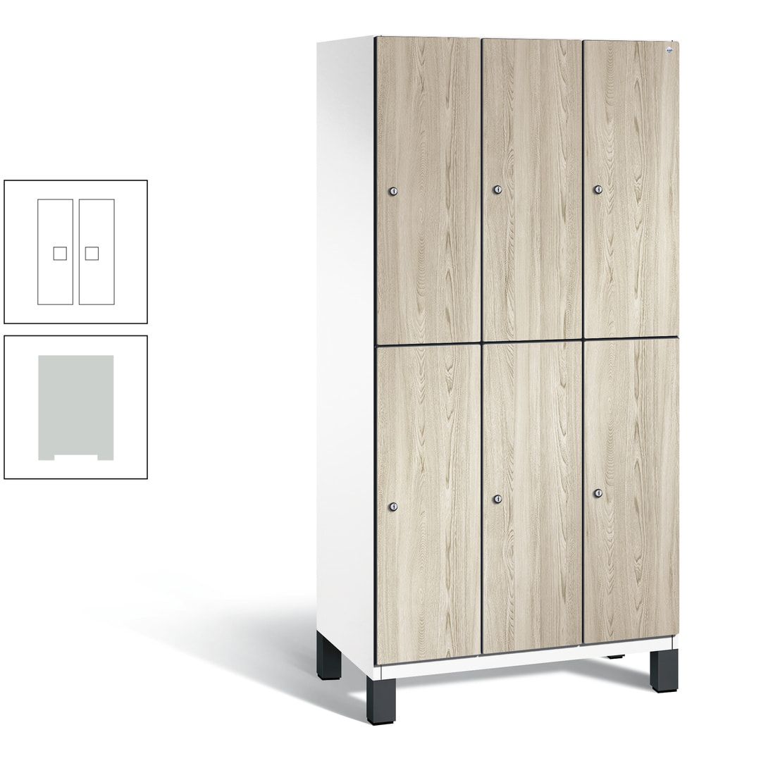 Fächerschrank, Garderobenschrank, mit Füßen, 3 Abteile, 1.980 x 900 x 525 mm (HxBxT), Korpus anthrazitgrau, Tür Donau-Ahorn