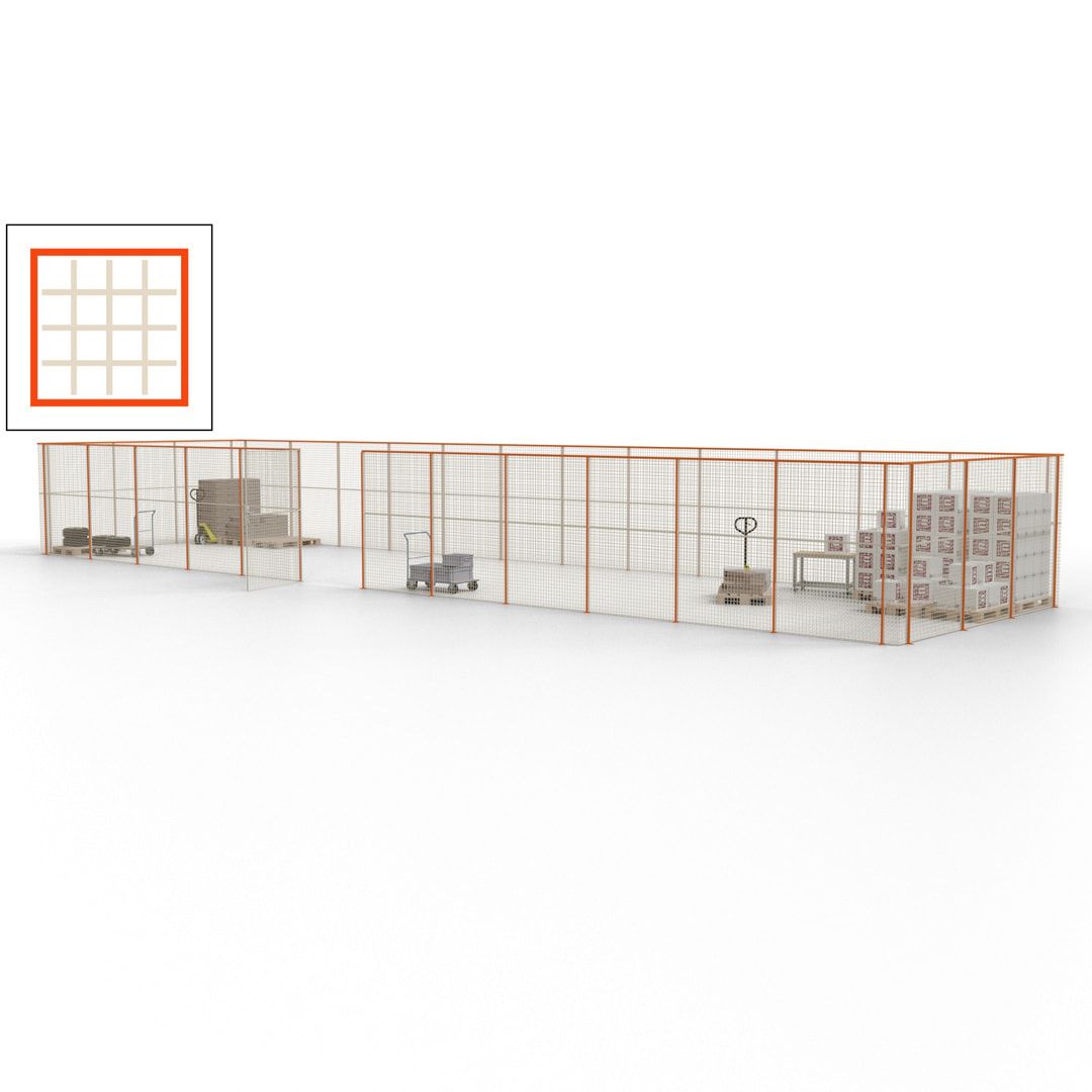 Maschinen Schutzgitter - Hallentrennwand - Sicherheitszaun - Tür - 45 m - 2.200 x 18.400 x 4.900 mm (HxBxT) - enzianblau
