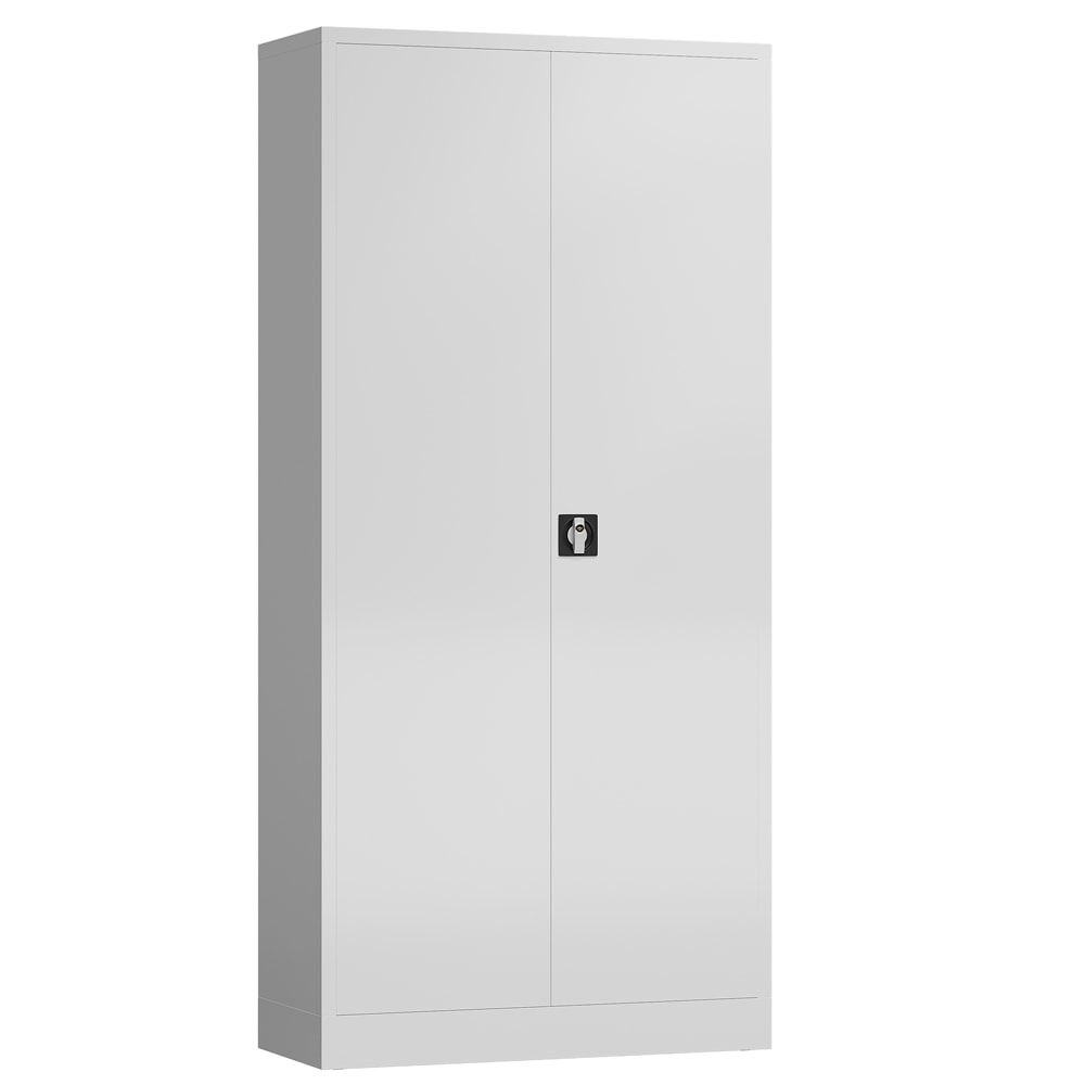 Aktenschrank, Büroschrank, abschließbar, Flügeltüren, 4 Fachböden, 1.945 x 920 x 500 mm (HxBxT), Stahl, Korpus und Türen lichtgrau