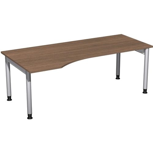 Eckschreibtisch, Ecke links, Füße einseitig verkürzt, 4-Fuß Pro, höhenverstellbar, 680-800 x 1.600 x 1.000 mm (HxBxT), Dekor Ahorn