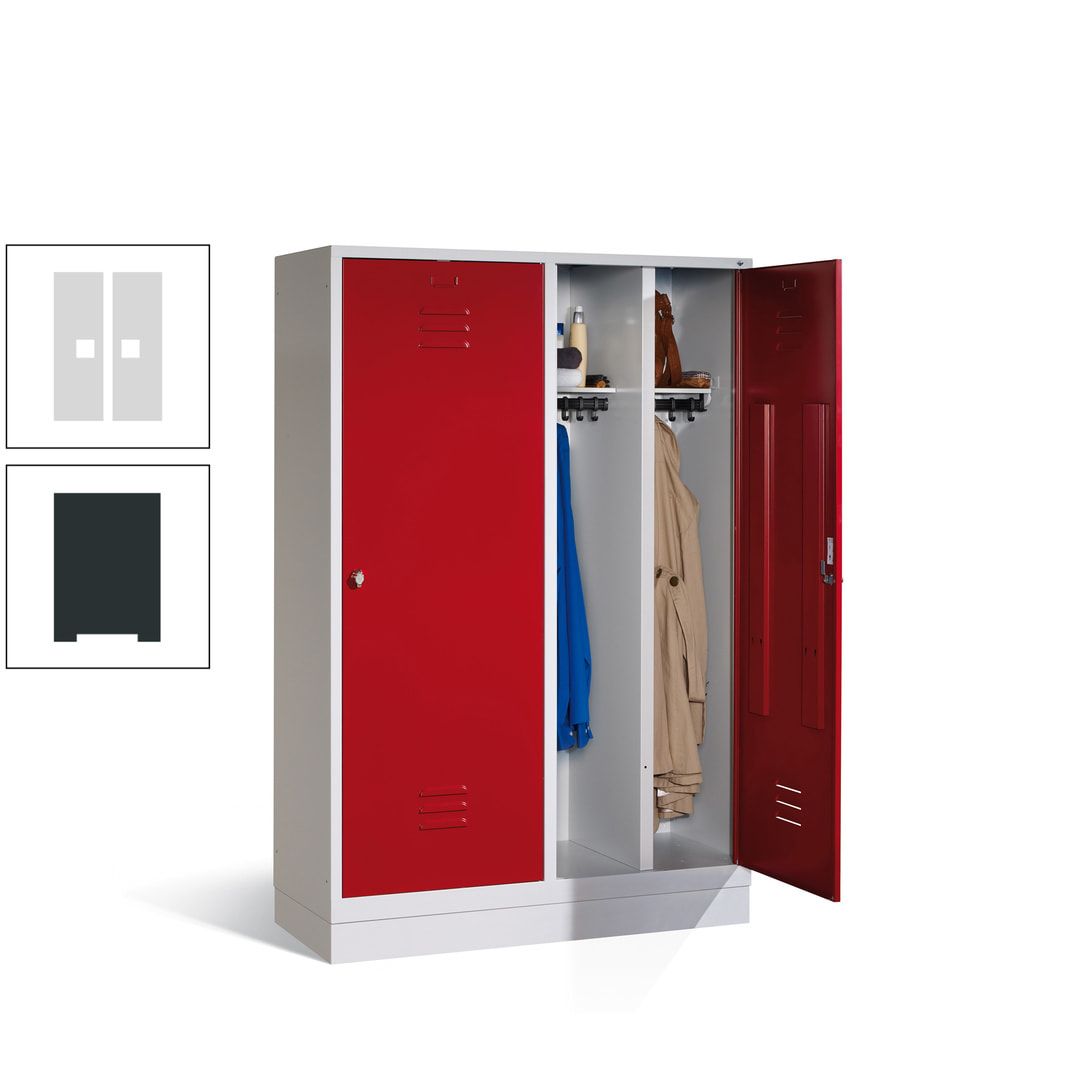 Doppel-Spind mit Großtüren, Garderobenschrank mit Sockel, 4 Abteile a 300 mm, Korpus anthrazitgrau, Tür anthrazitgrau, 1.800 x 1.190 x 500 mm (HxBxT)